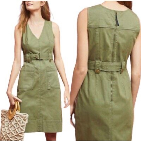 Anthropologie Maeve Army Green Cargo Dress - Picture 4 of 7